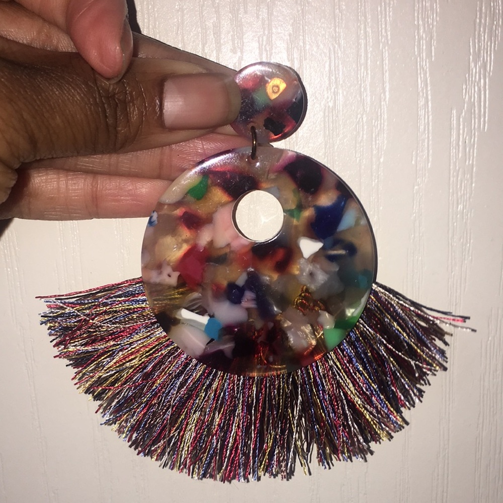 Colorful Lucite Fringe Earrings - Picture 6 of 7